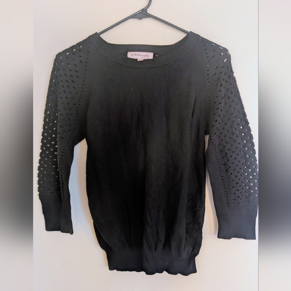 Philosophy Black Knit Sweater With Eyelet Accents, Size Large